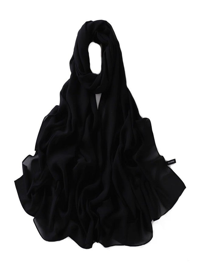 HURESON Chiffon Hijab Scarf Head Wrap Lightweight Scarves for Women Pashmina Shawls and Wraps for Evening Dresses Solid Color (Black 1#) - Image 1